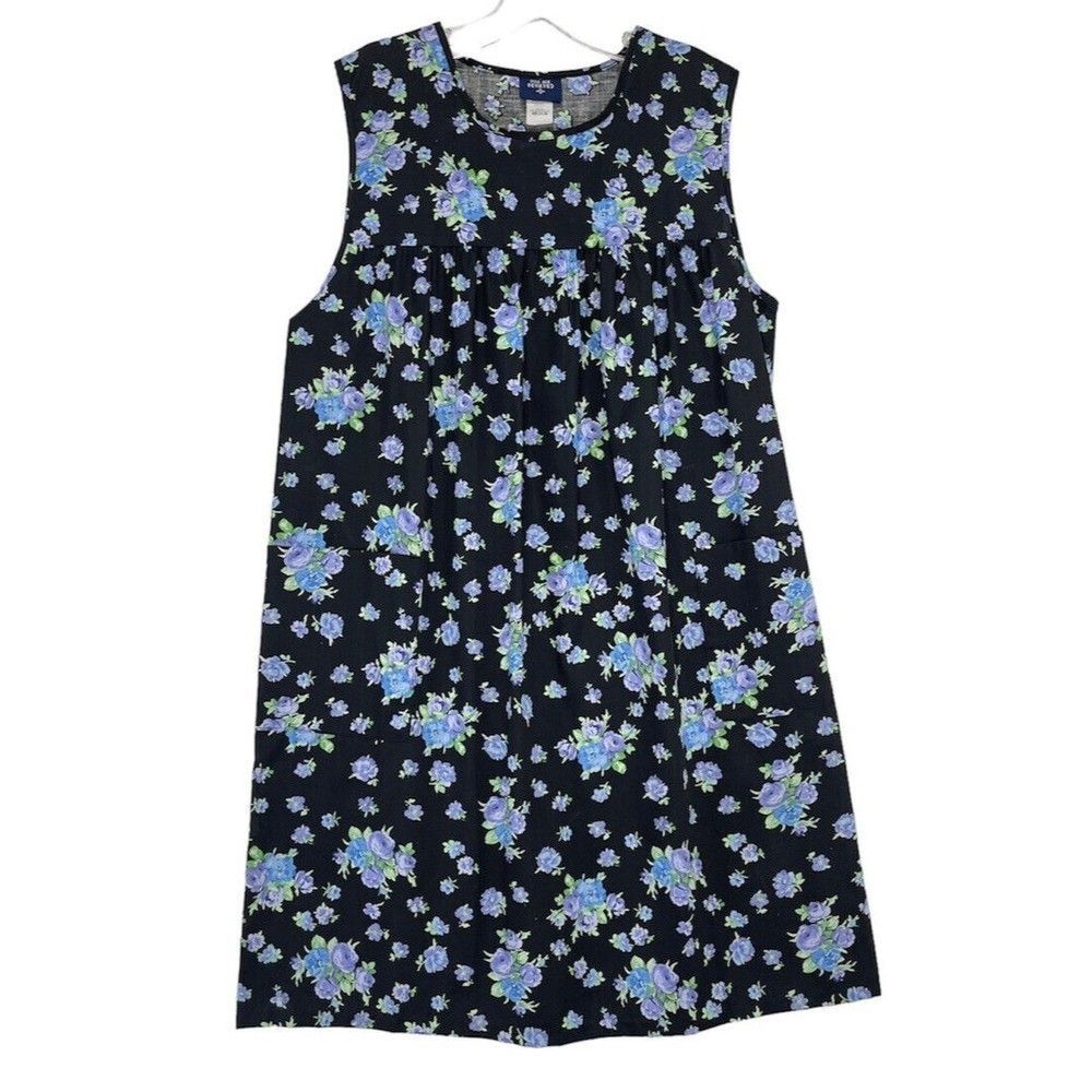 Vintage GRANADA New York Shift Dress Size M Black Floral muumuu Dress